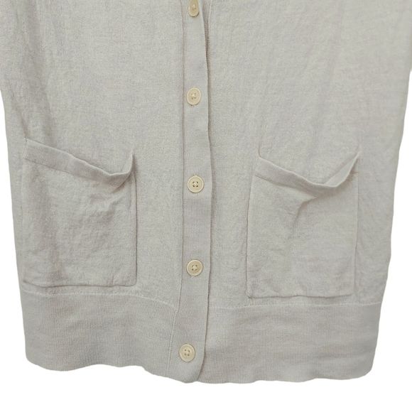 Banana Republic Womens Merino Wool Sweater Large Beige Button Up Knit V-Neck - Picture 3 of 12
